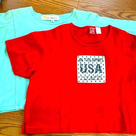 Chaus and Liz & Co Tops - Crop Tee Duo…Vibrant Red USA Design & Robin Egg Blue, Liz & Co and Chaus brands